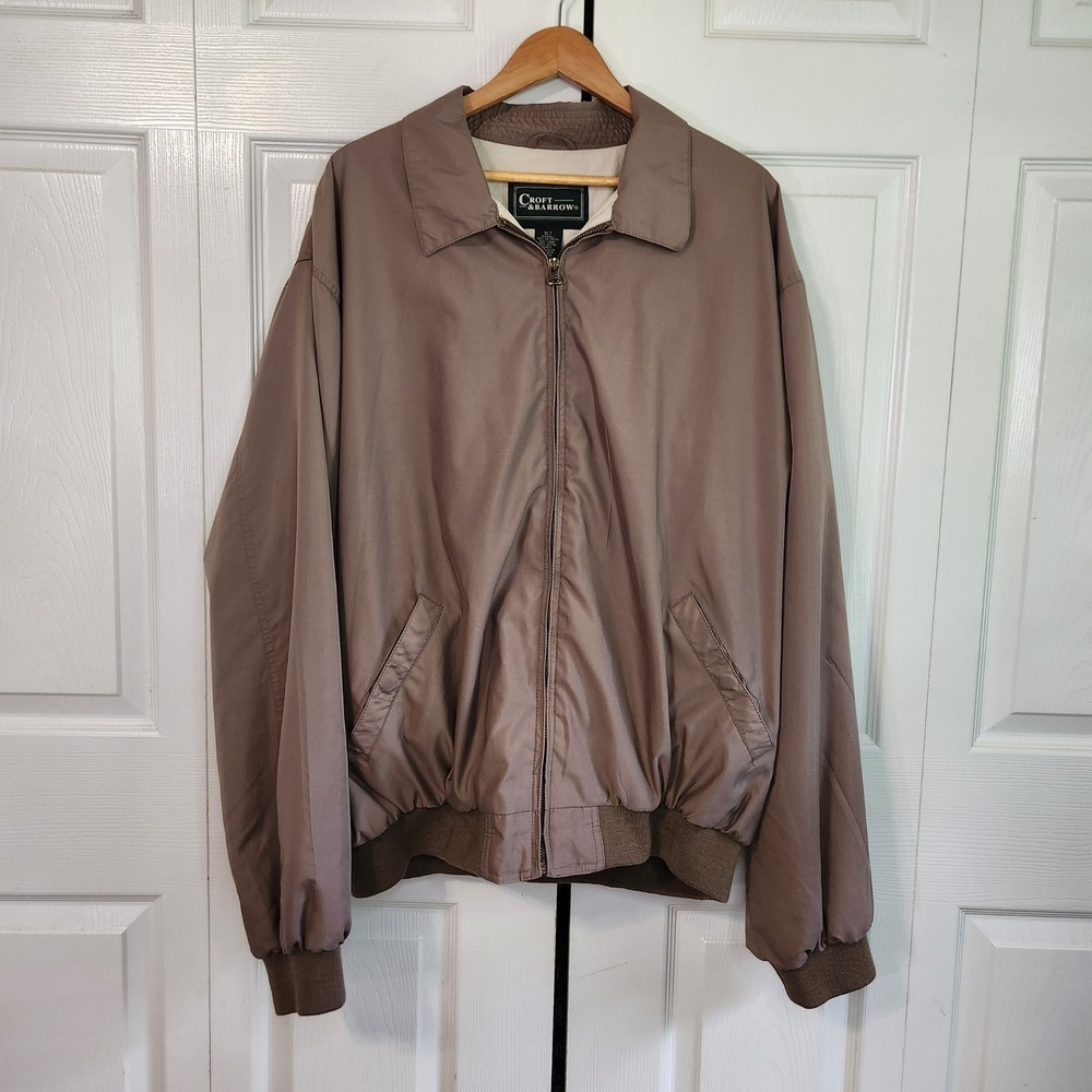 Croft & Barrow Mens XLT Taupe Brown Harrington Bomber Jacket Full Zip Classic